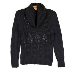 NWT Talbots Black Cowl Neck Cable Knit Sweater with Sequins